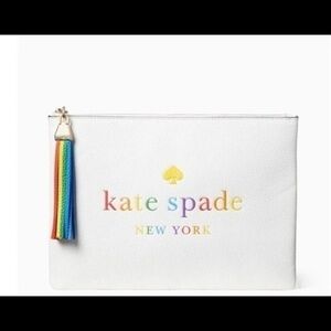 Kate Spade New York Clear Zip Pouch Rainbow Tassel Logo NWT